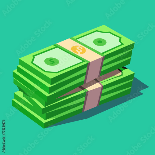 Stack of Dollar paper cash bundle heap bills flat vector Design