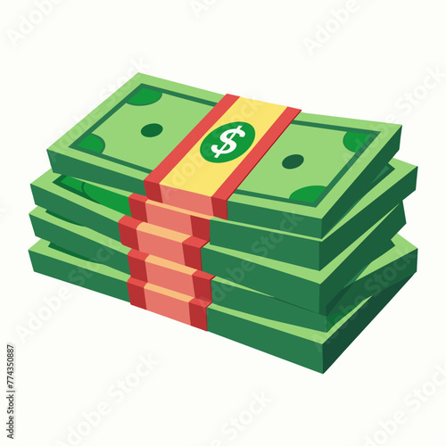 Stack of Dollar paper cash bundle heap bills flat vector Design