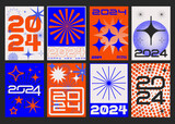 2024 Happy New Year posters set. 2024 Typographic Logo Sign Vector Design.