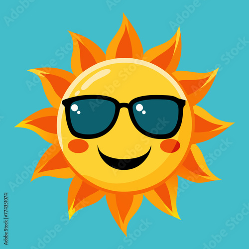 Summer Cute smiley Sun with Sunglasses Silhouette Vector Graphics element illustration
