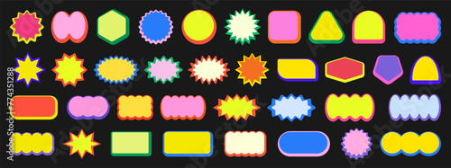 Set Of Cool Abstract Geometric Shapes Vector Design. Trendy Y2k Brutalist Stickers Collection. 