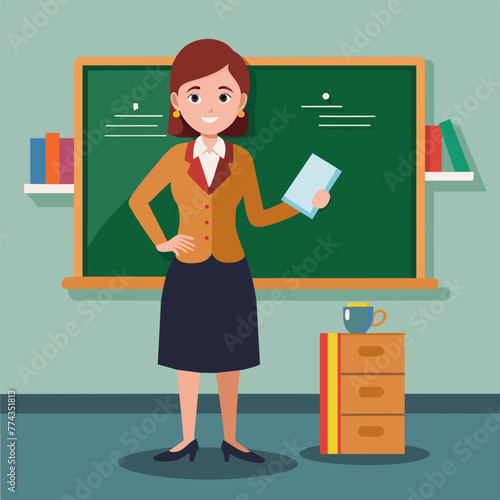 Teacher at The Blackboard flat vector Design