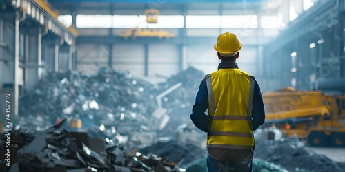 Supervising Waste Management Operations in Factory to Ensure Safety and Efficiency. Concept Waste Management, Factory Operations, Safety Regulations, Efficiency Monitoring