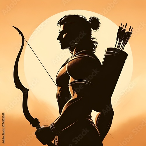 Silhouette of a lord rama for ram navami. photo