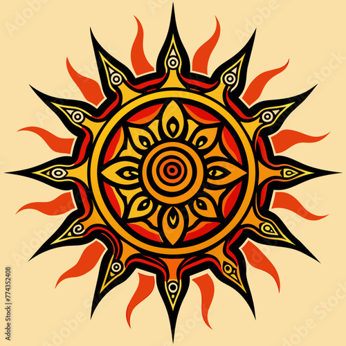 Tribal Sun Tattoo flat vector Design