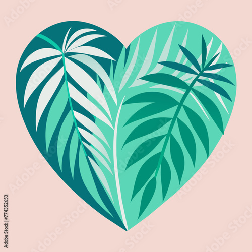 Tropical Heart shape tropical flowers Palm leaves Vector Floral arrangement isolated on white background Valentine day greeting card template photo