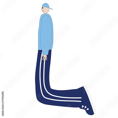 L man in the shape of the letter L, alphabet, font, man in blue clothes