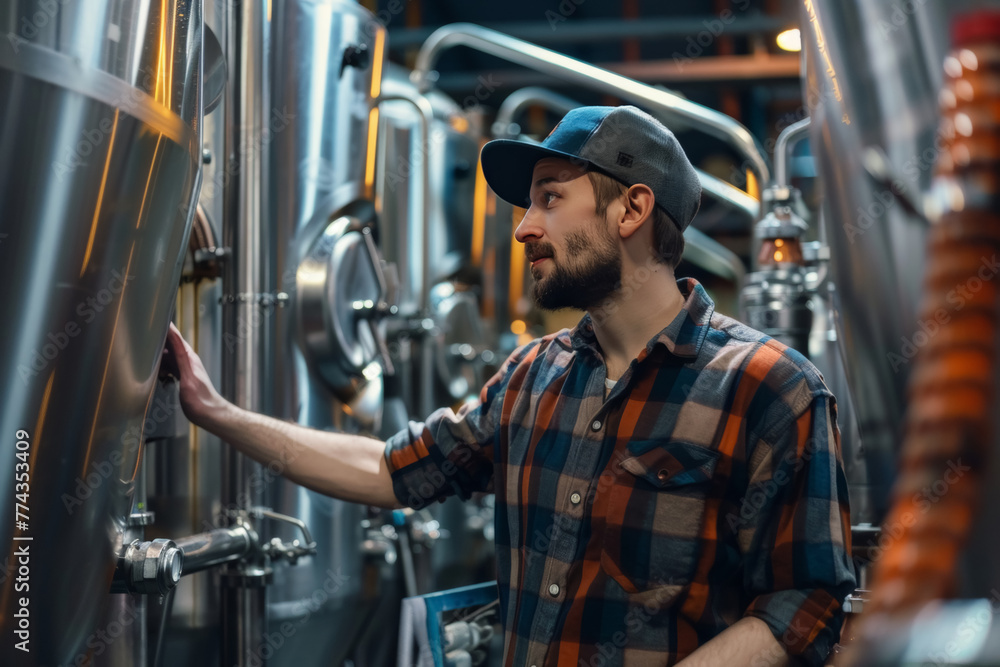 Brewmaster Inspecting Brewery Equipment Brewmaster Inspecting Brewery Equipment