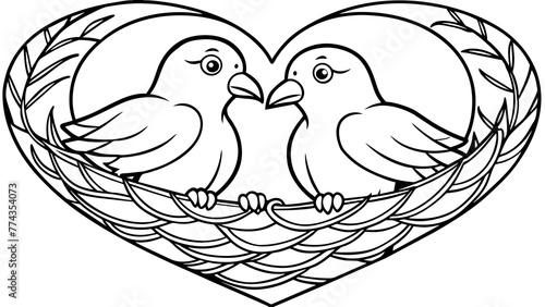 Captivating Lovebirds Heart Nest Vector Illustration for Endearing Designs