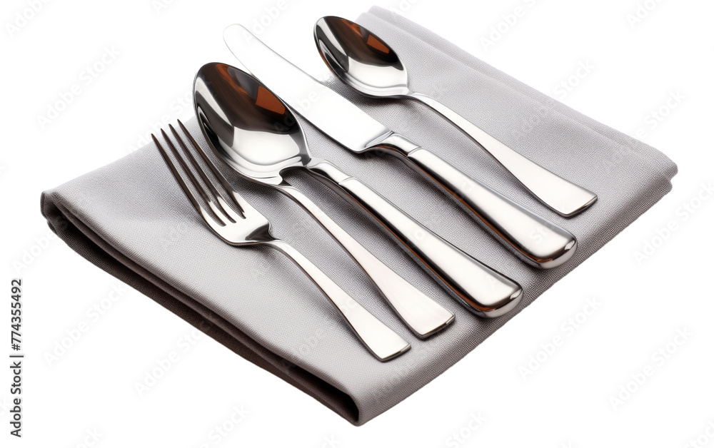 Four forks and spoons delicately arranged on a napkin Four forks and spoons delicately arranged on a napkin