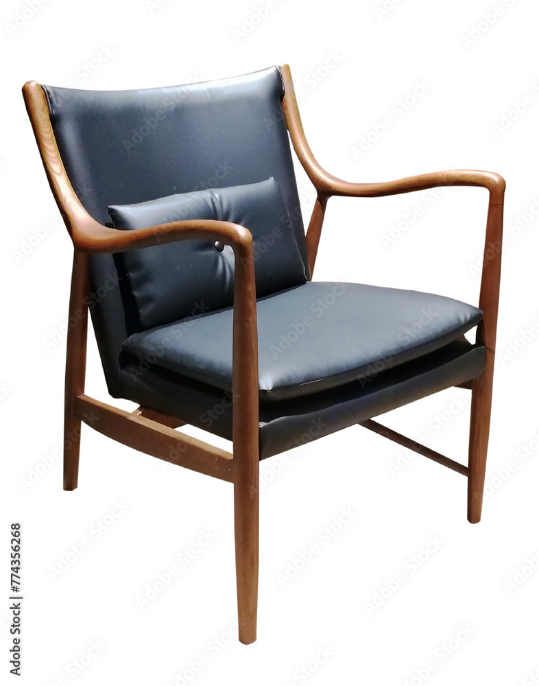 Modern leather chair with rustic armrests on a white background. Modern leather chair with rustic armrests on a white background.