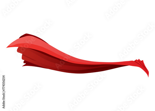 Superhero red cape. Scarlet fabric silk cloak in side view. Flying Mantle costume cartoon vector illustration