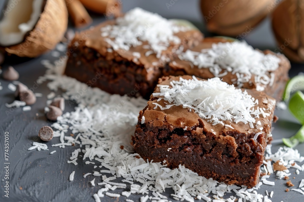 Coconut flakes baked into delicious brownies Coconut flakes baked into delicious brownies