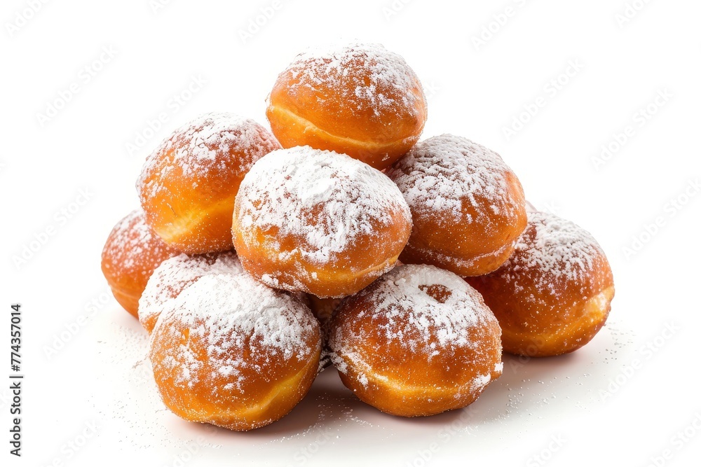 Dutch oliebollen pile traditional New Year s eve treat on white background