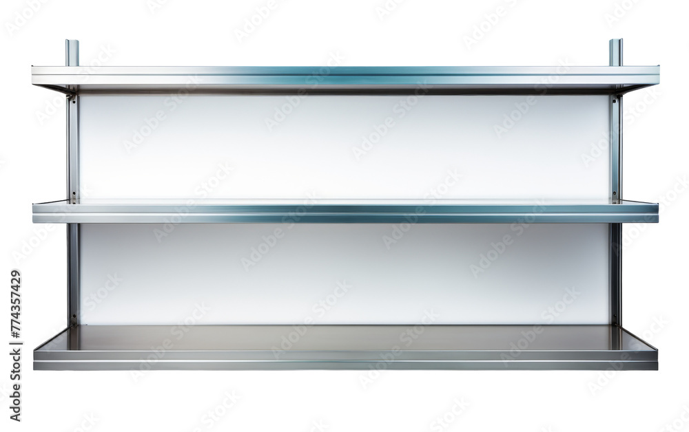 A modern stainless steel shelving unit with reflective surfaces and minimalist design A modern stainless steel shelving unit with reflective surfaces and minimalist design