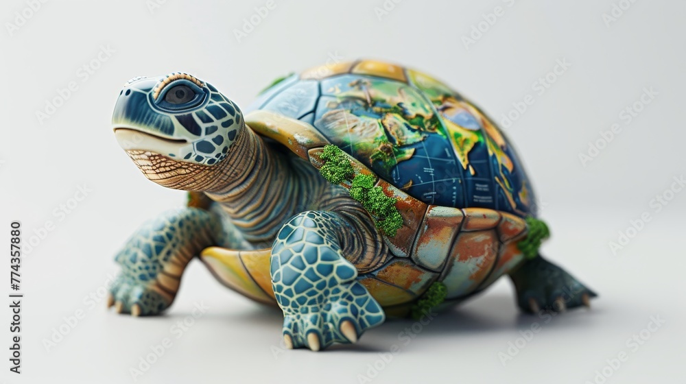 A turtle with a green shell and a blue head. The turtle is sitting on a white background A turtle with a green shell and a blue head. The turtle is sitting on a white background