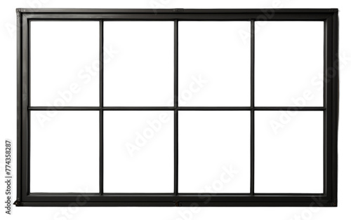 A black window stands out against a white background in a bold and striking contrast