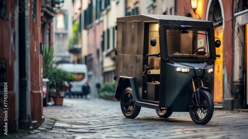 EcoFriendly Delivery Vehicles Professional captures of ecofriendly delivery vehicles such as electric bikes and vans used to transport food orders AI generated illustration