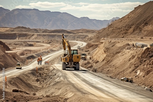 Highway construction in the desert, long straight road in the desert, High angle view on highway construction in a desertAi generated