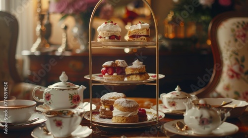 Elegant Afternoon Tea Cinematic shots of elegant afternoon tea deliveries featuring delicate finger sandwiches AI generated illustration