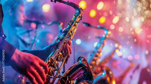 Man Playing Saxophone in Band