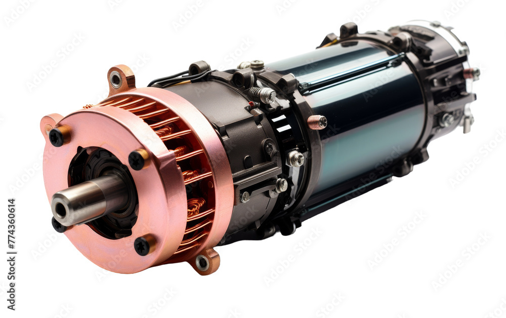An electric motor hums quietly against a stark white background An electric motor hums quietly against a stark white background