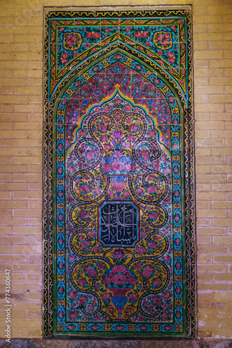 Mind blowing details of antique Persian tile work in The Pink Mosque shiraz, Iran. Perfect details. Nasirolmolk mosque. No#11 photo