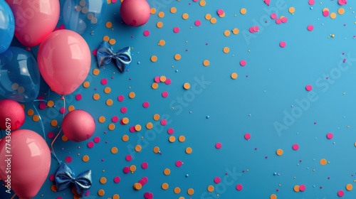 Colorful Balloons and Confetti on Blue Background