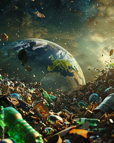  Earth globe in trash dump