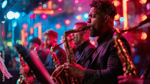 Man Playing Saxophone in Band