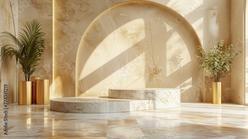 Elegant Room With Marble Flooring and Walls