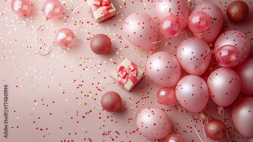 Pink Background With Gold Confetti and Pink Eggs