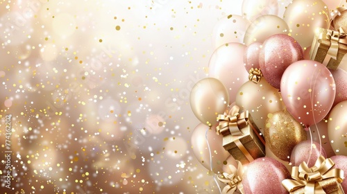 Pink Background With Gold Confetti and Pink Eggs