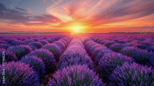 Field of Purple Flowers Under Cloudy Sky