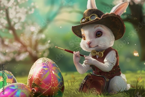 Fantasy Rabbit Artist Painting Easter Eggs photo