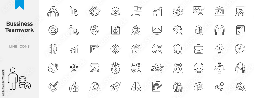 Business teamwork and management line icons collection. Line icons collection vector. Outline icon pack