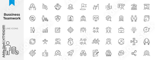 Business teamwork and management line icons collection. Line icons collection vector. Outline icon pack