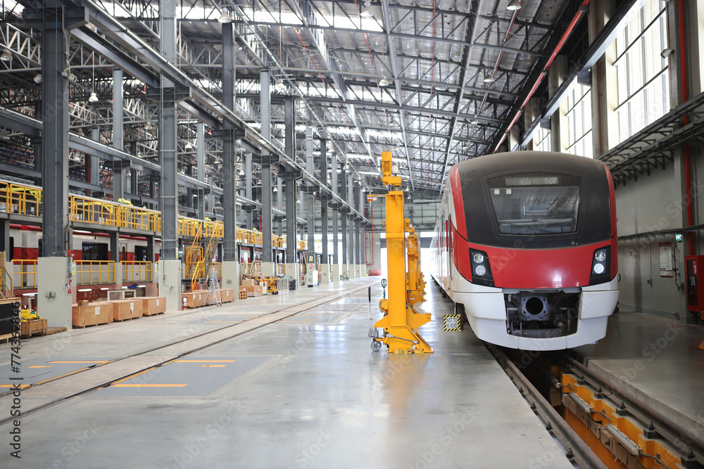 sky train in factory workplace. Maintenance plant of Sky Train. Public Modern Clever transportation and transport or commuter transport, sky train in factory workplace. Maintenance plant of Sky Train. Public Modern Clever transportation and transport or commuter transport,