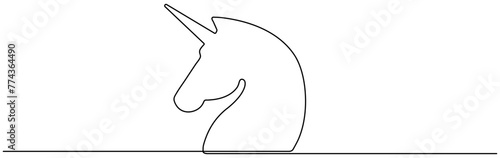 Unicorn head continuous one line drawing. Magic animal linear symbol. Fairytale character. Vector illustration isolated on white. © Віталій Баріда