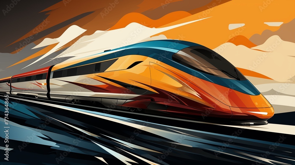A futuristic logo icon resembling a sleek, high-speed train racing on tracks.