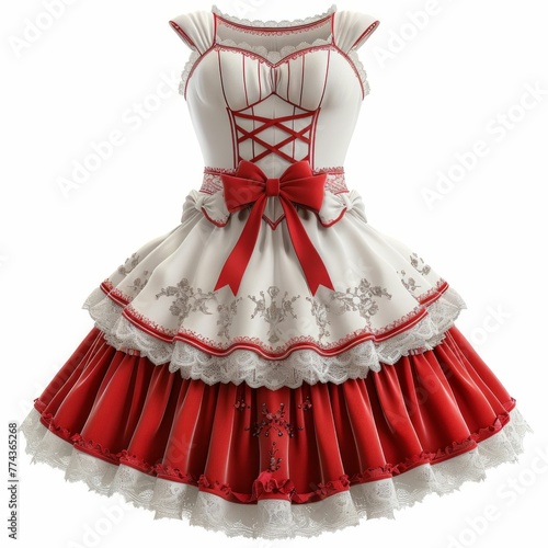 Elegant Vintage-Inspired White and Red Lace Dress. Generative ai