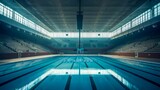 Serene and Empty Olympic Swimming Stadium Awaiting Competition. Generative ai