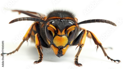 Closeup of Asian Hornet, the Yellow-Legged Wasp with Striking Power and Strength in Black and Yellow, Threatening Bee Extinction