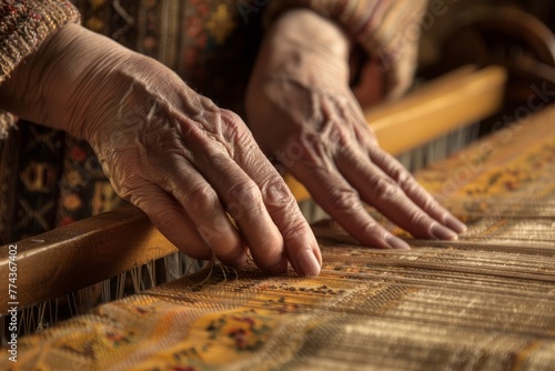 Artisan Hands Weaving on a Loom, Traditional Craft