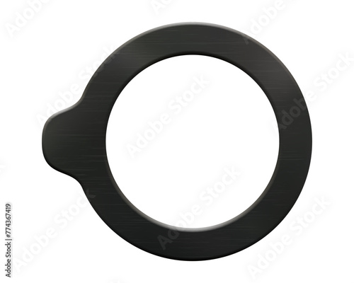 A rubber black round gasket with a slight protrusion or eyelet with a light, realistic texture isolated from the background photo