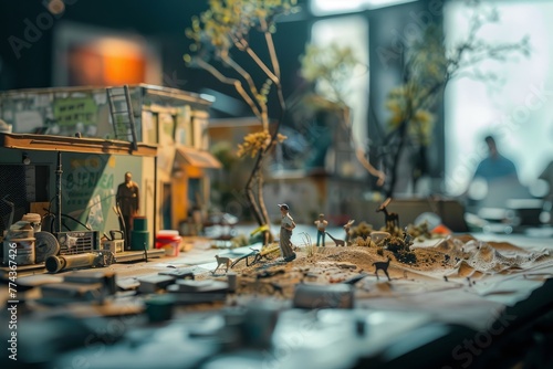 Miniature Urban Landscape Model in Artistic Workshop
