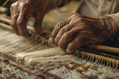 Traditional Weaver at Work, Creating Handmade Textiles
