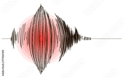 Black seismogram of earthquake with red circles