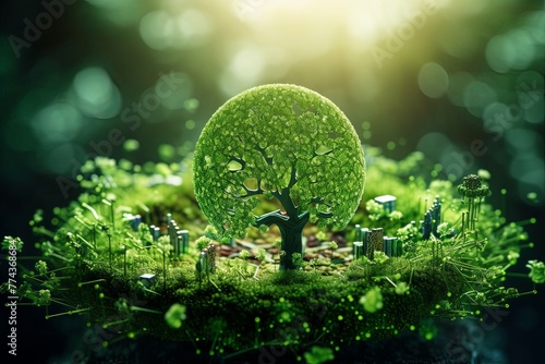 The concept of integrating AI technology for sustainability and greener Earth. Ecological, environment, conservation, futuristic, eco-conscious, global, advancement, green initiatives, smart solutions photo