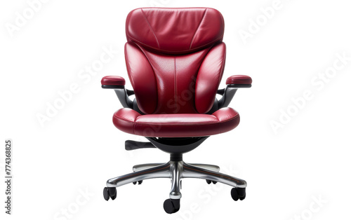 A vibrant red leather office chair stands out against a crisp white background